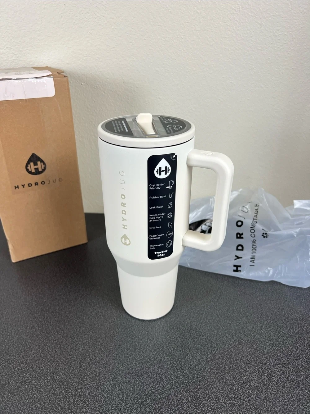 HydroJug White Travel Mug with Handle 40oz